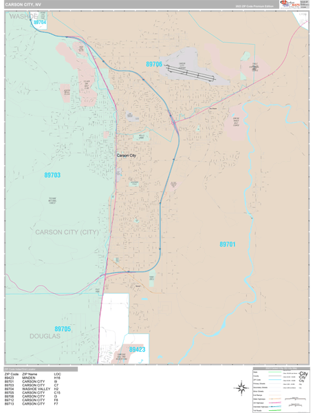 Carson City, NV Wall Map